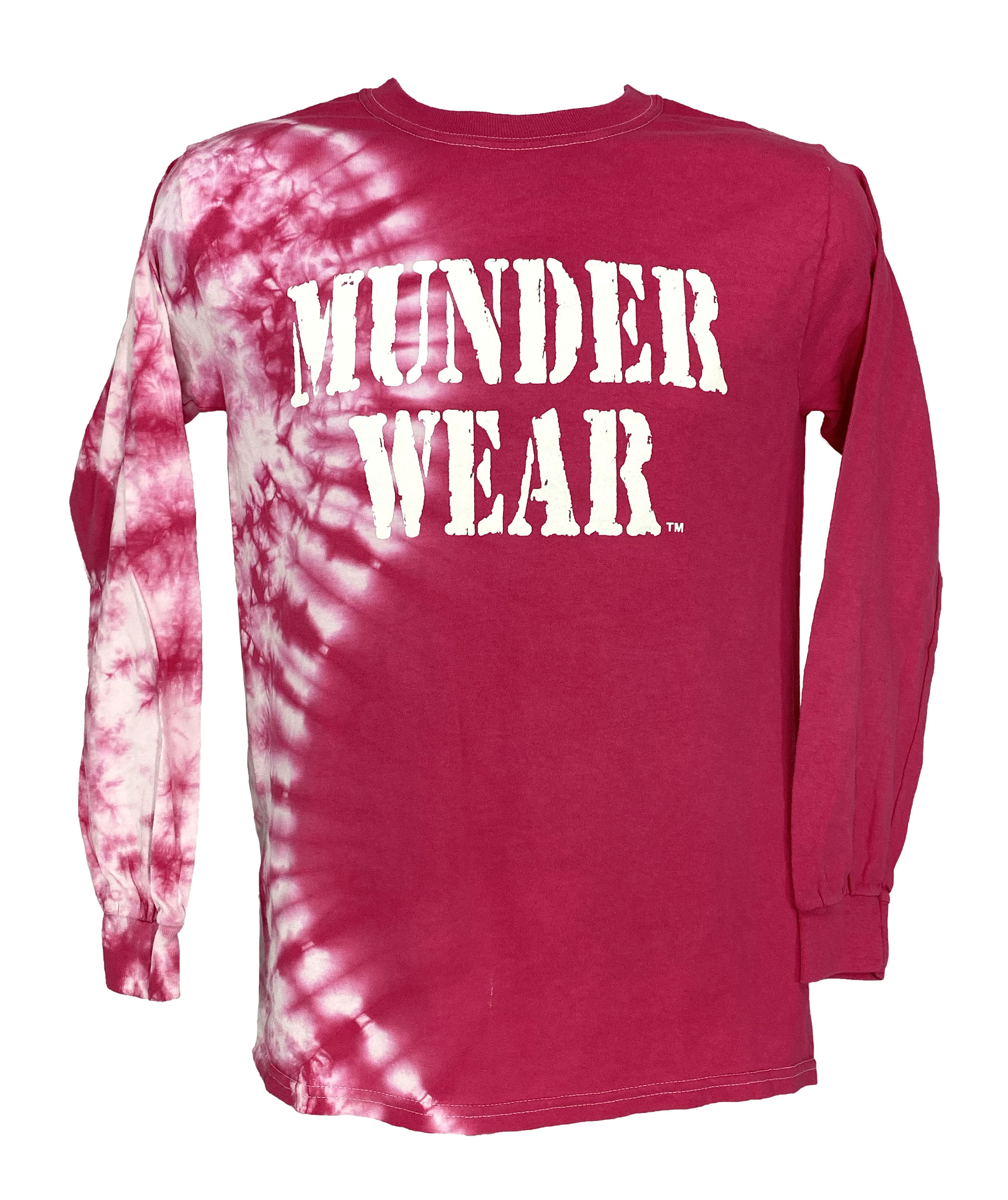 Half Hot Pink & White Long Sleeve Tie-Dyed Shirt (White Print) - MUNDER ...